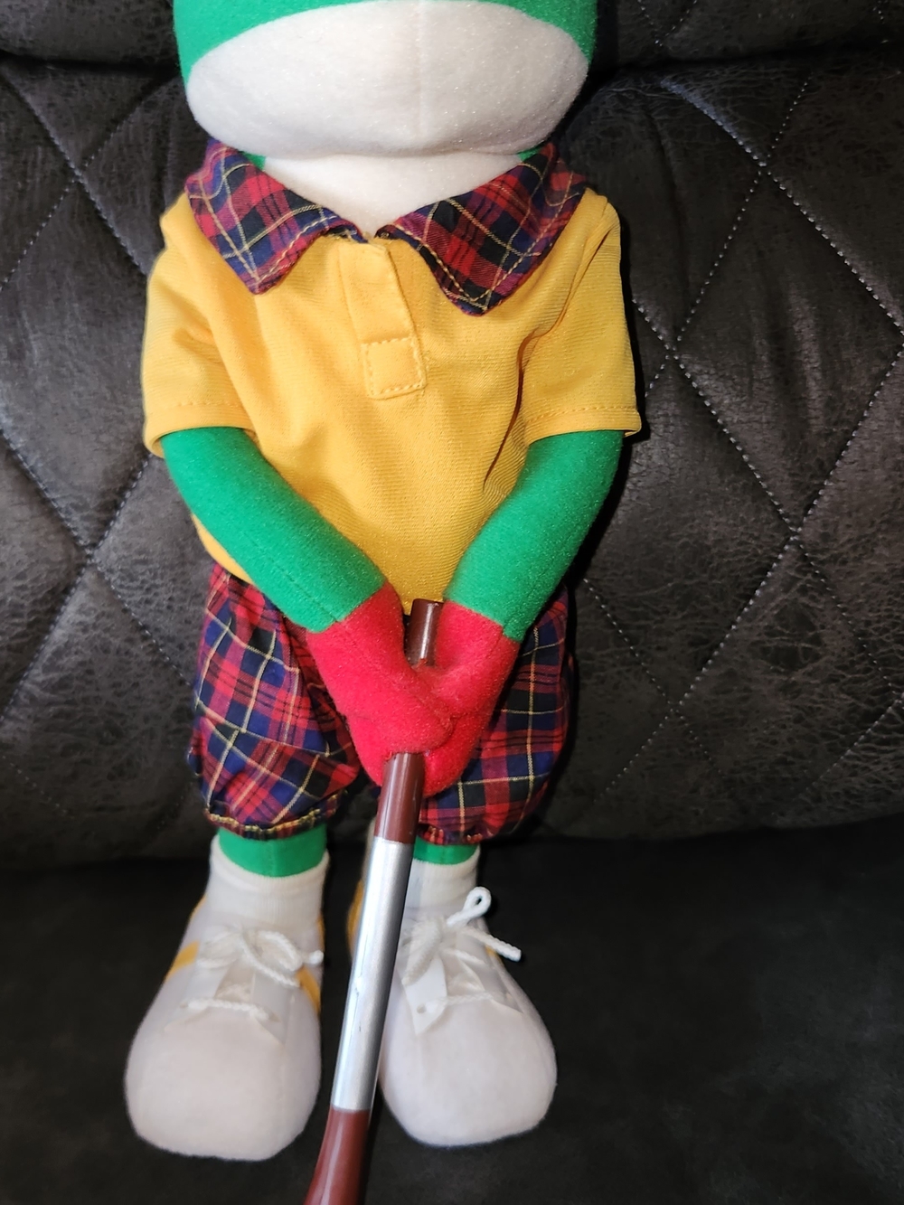 Source Unknown Green & Yellow Golf Frog Plush with Plaid Outfit